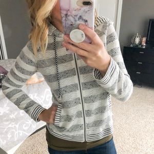 Striped Lace Zip up Sweater Hoodie